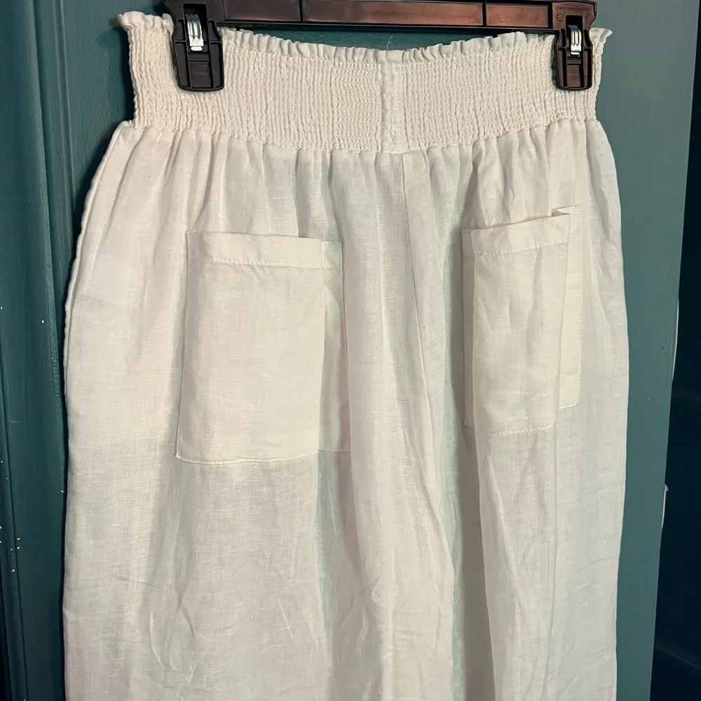 White Smocked Waist Linen Pants - Picture 3 of 5